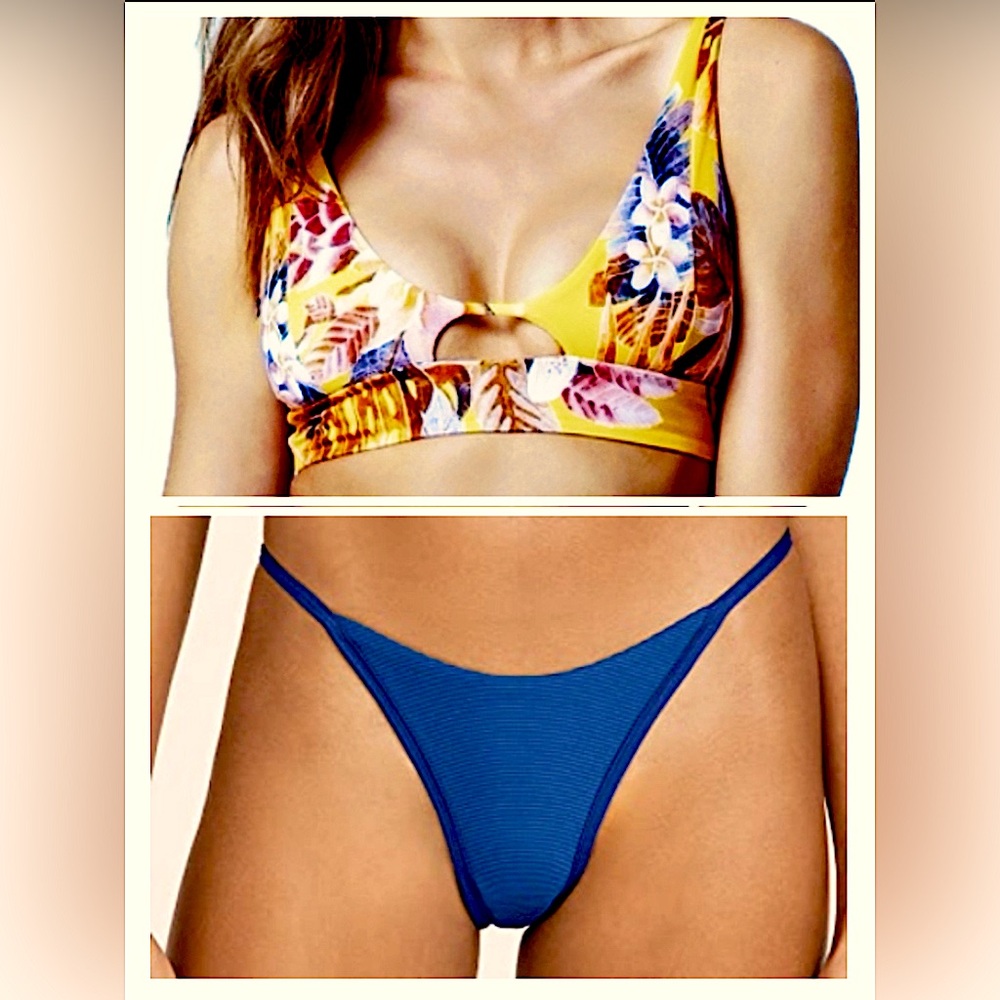 LSpace Alia Cut-Out Yellow Tropical Bikini Top Small & Jay Bitsy Bottom XS NWT
